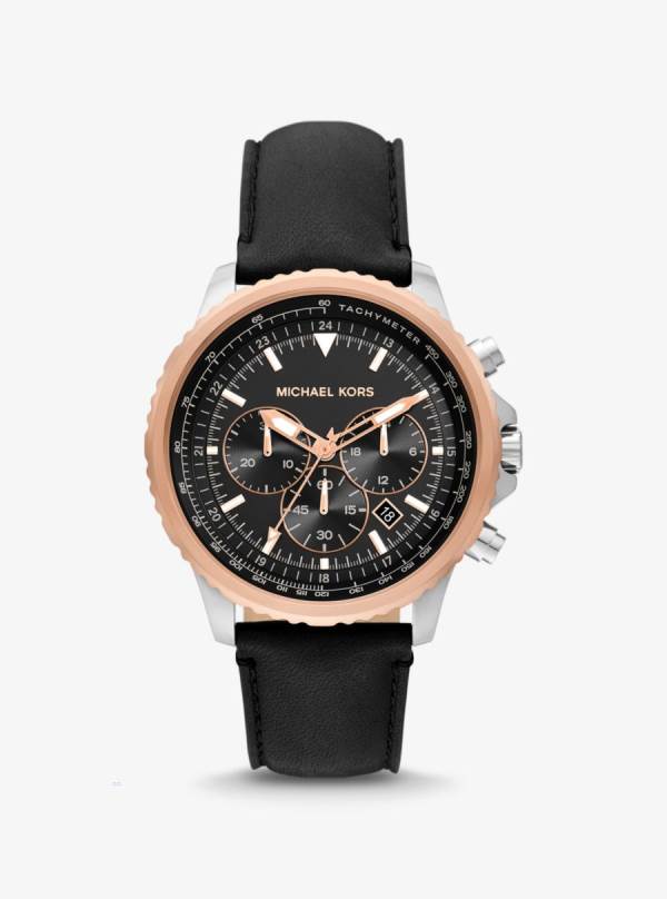 Panske Cierne Hodinky Michael Kors Oversized Cortlandt Leather and Two-Tone Čierne - Hodinky Michael Kors Sleva | REVIP-4890